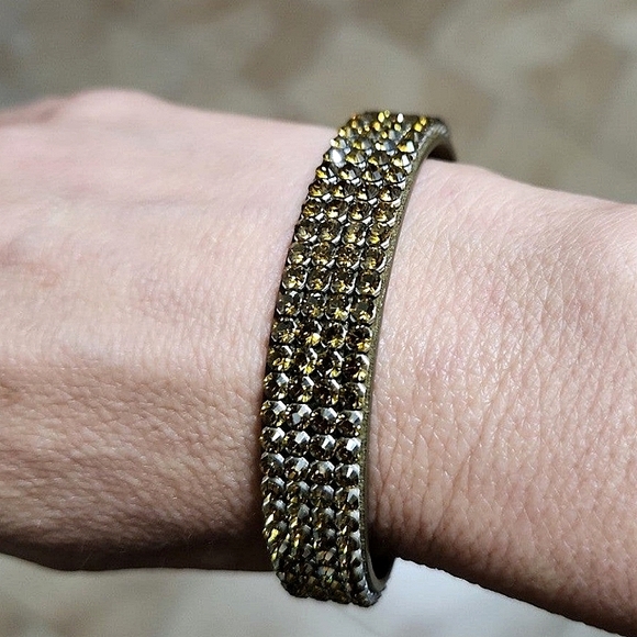 Swarovski Jewelry - Swarovski Crystal Gold Taupe Leather Bracelet Bracelet